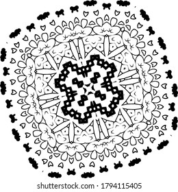 Mandala. Black and White Pattern. Vintage decorative elements. Hand drawn background. Arabic, Islam, Indian. Vector illustration