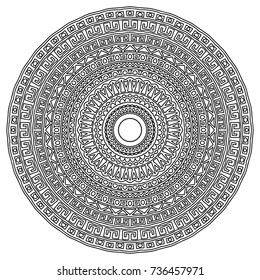 Mandala. Black and White Round Ethnic Pattern. Zentangle for Adult Coloring Book. Vector Mandala in Vintage Style for Print or Decoration. Complicated Coloring Page for Adult Colorists