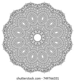 Mandala. Black and White Round Ethnic Pattern. Zentangle for Adult Coloring Book. Vector Mandala in Vintage Style for Print or Decoration. Complicated Coloring Page for Adult Colorists