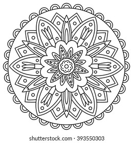 Mandala Black White Round Ornament Coloring Stock Vector (Royalty Free ...