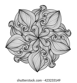 Mandala. Black and white round ornament. Vector illustration.