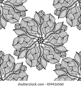 Mandala. Black and white round ornament. Coloring page. Vector illustration. Seamless pattern