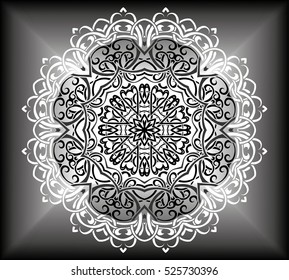 Mandala. Black and white round ornament. Vector illustration.