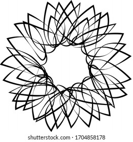 
Die Mandala ist schwarz-weiß. Sockel. Farbbuch. Tattoo. In der Mitte ist ein Ort für Text.Einladung. Herzlichen Glückwunsch.
