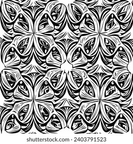 Mandala Black and white square flower pattern in vintage mandala style. Tracery seamless calming pattern. Mehndi design. Ethnic monochrome binary doodle texture. Curved doodling black and white bg. 