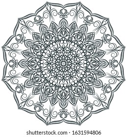 Mandala black with white. Vector ethnic element. Template for coloring, henna drawing, tattoo. Element of emotional relaxation in psychology.  