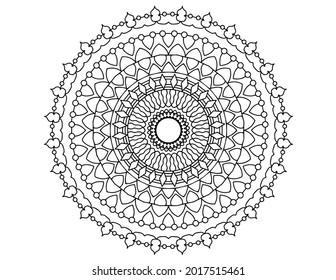 Ilustración del vector blanco y negro de Mandala, ornamento decorativo, diseño de Mehndi, tatuaje, página de coloreo de mandala, libro de colorear para adultos, libro de colorear para adultos