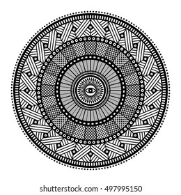 Mandala, a black and white vector illustration of meditation mandala