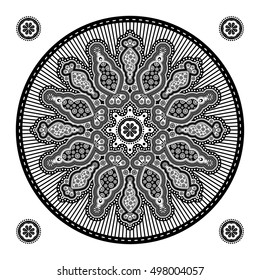 Mandala, a black and white vector illustration of meditation mandala