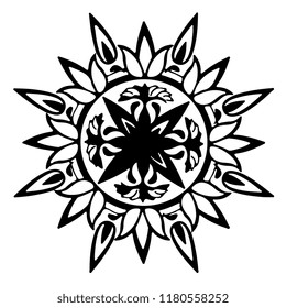 Mandala black and white  vector isolated on white. Vector hand drawn circular decorative element Indian Henna tattoo pattern or background Line geometric doily astrology retro vintage indian