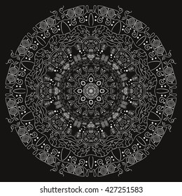 Mandala black-white. Black background. Web mandala. Cool style.