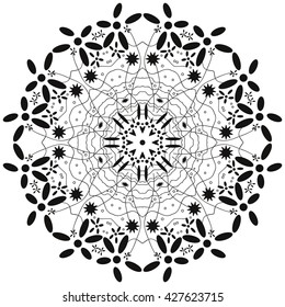 Mandala black-white. White background. Contrast colors.