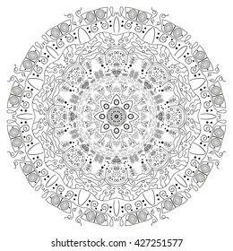 Mandala black-white. White background. Web mandala. Cool style.