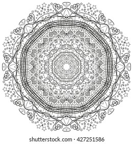 Mandala black-white. White background. Web mandala. Cool style.