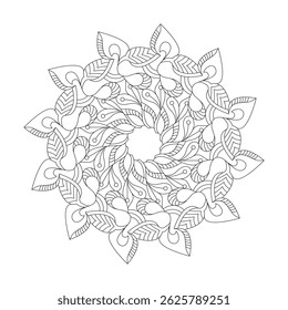 Mandala Bliss coloring book page for adult . Easy Mandala Coloring Book Pages for Adults to Relax, Experiences Give Relief. Resizeable Vector File