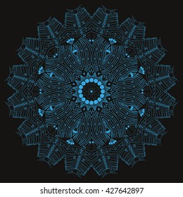 Mandala blue. Black background.