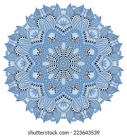 mandala, blue colour circle decorative spiritual indian symbol, round ornament pattern, vector illustration