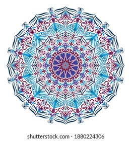 Mandala in blue and pink On a white background. Delicate mandala for printing. Oriental background. Vector illustration.