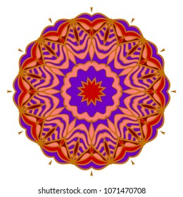 Mandala. Blue, red, purple color flower ornament. Vector illustration