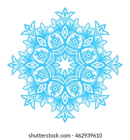 Mandala. Blue round ornament pattern on black background.