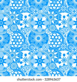 mandala blue seamless vector pattern