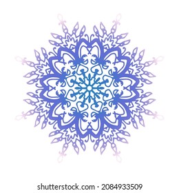 Mandala blue snowflake background ornament decoration for winter holiday. 