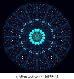 Mandala blue-turquoise. The light of the romantic night.