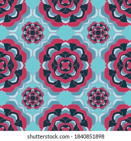 Mandala bohemian seamless pattern. Floral moroccan motif vector design. Abstract flower chakra tile ornament. Ethnic floral fabric print. Endless medallion background seamless pattern.
