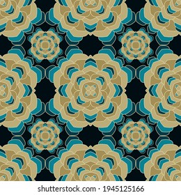 Patrón bohemio sin fisuras de Mandala. Diseño vectorial de motivos florales orientales. Ornamento abstracto de azulejos de mandala floral. Impresión textil floral étnica. Papel de fondo de escritorio de medallón sin fin.
