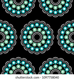 Mandala bohemian vector dot painting seamless pattern, Aboriginal dot art, retro folk repetitive design inspired by traditional art from Australia.

Abstract mandala with dots background, circles