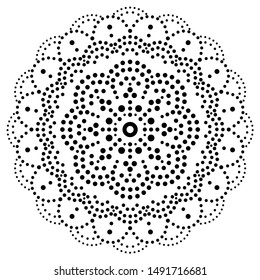 Mandala bohemian vector dot painting design, Aboriginal traditional decorative pattern, Australian mosaic art in black on white background. Indiginous dot pattern inspired by traditional art