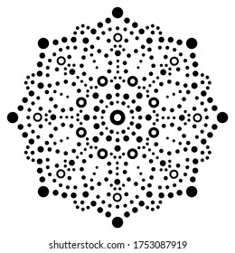 Diseño vectorial de pintura vectorial bohemiana de manala, patrón decorativo tradicional aborigen, arte de mosaico australiano. Patrón de puntos negros indígenas inspirado en arte tradicional de Australia sobre negro