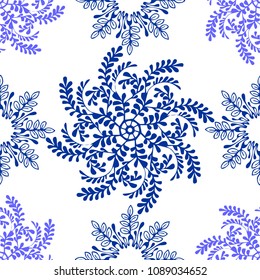 Mandala boho design for Porcelain organic natural vector graphic pattern seamless with blue and white tone background
