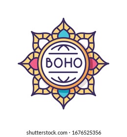 Mandala, boho flower RGB color icon. Floral decorative esoteric element in bohemian style. Indian abstract lotus, oriental yoga and zen symbol. Isolated vector illustration