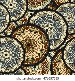 Mandala boho hand drawn seamless pattern. Vector illustration