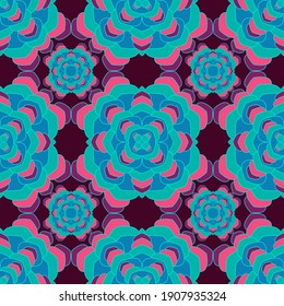 Mandala boho seamless pattern. Floral arabic motif vector design. Abstract flower chakra tile ornament. Ethnic floral batik print. Endless medallion background seamless pattern.