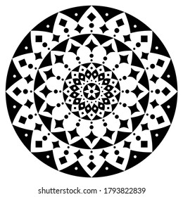 Mandala boho vector design, Indian deocorative zen pattern, Asian ethnic design in black and white. Geometric mandala illustration, monochrome yoga symmetric background inspired by art from India