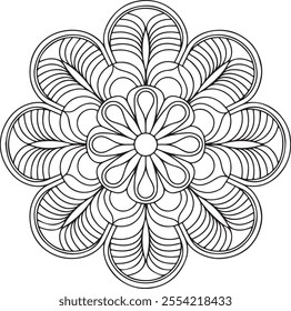 mandala, book, black and white, backgrounds, coloring, intricacy, design element, repetition, art, illustration, zen-like, adult, decoration, leaf, pattern, seamless pattern, single flower, vector