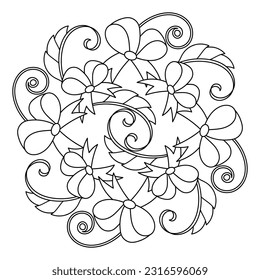 Mandala with Bows. Doodle Mandala. Vector black and white illustration.