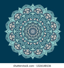 
Mandala - bright circular pattern, floral motifs. The lace pattern is light green and gray. Emerald background. The perfect color combination for the bedroom. National patterns, harmonious design.