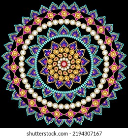 joyas de broche de Mandala, elemento de diseño.  Fondo ornamental vintage geométrico.