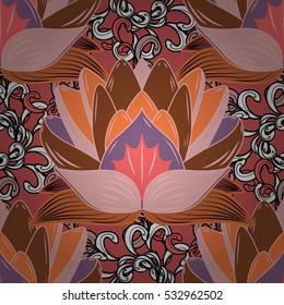 Mandala, brown round ornament on orange background, vector illustration
