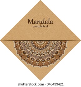 Mandala. Brown vector card envelope. Ethnic decorative elements. Hand drawn background. Islam, Arabic, Indian, ottoman motifs.