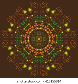 Mandala brown-green. Indian motives