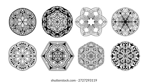 conceito de design preto e branco do pacote de mandala