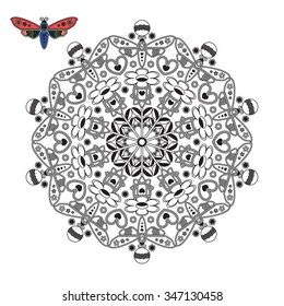 Mandala with butterflies and flowers.