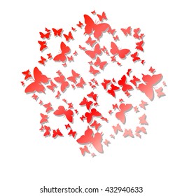 Mandala of butterflies pattern on a white background for card acceptance in love, Valentine's Day Valentine's, invitation to a wedding, birthday. Beautiful summer spring butterfly. Vector illustration