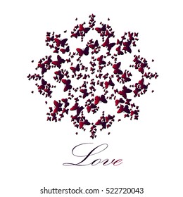 Mandala of butterflies pattern on a white background for card acceptance in love, Valentine's Day Valentine's, invitation to a wedding, birthday. Beautiful summer spring butterfly. Vector illustration