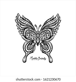 Mandala butterfly design vector. Tribal animal line art style. Hand drawn fauna silhouette logo icon. original concept. vintage modern look. apply to web site, paper, shirt, wall, paint picture, phone