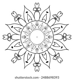 mandala with butterfly and insect motifs shapes design for coloring book. mandala line art vector illustration for Mehndi, tattoo, yoga logo, pattern design